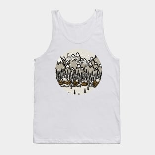 Cosy Winter Village in the Mountains Snowy Scene Digital Illustration Tank Top